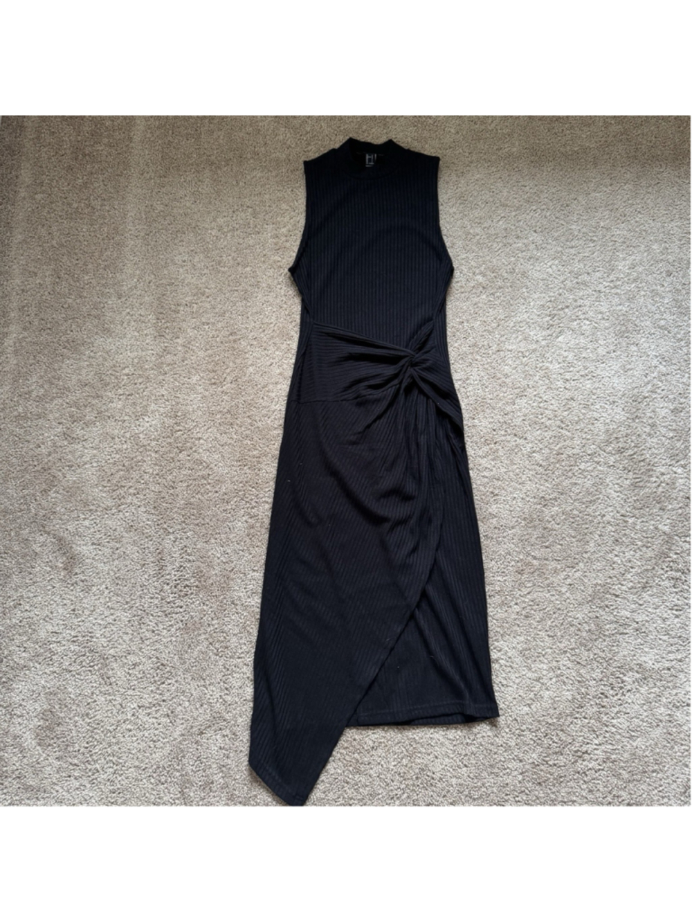 NEW Forever 21 Ribbed Black Mock Long Dress Size L Faux Wrap Resort Collection